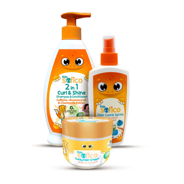 Curly Kids Pack (Curl & Shine Shampoo, Curly Cream & Comb Spray)